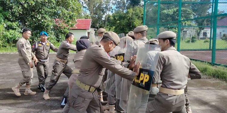 FOTO: IST/MATA KALTENG - Personel Satpol PP Kabupaten Seruyan saat sedang melakukan latihan Dalmas.