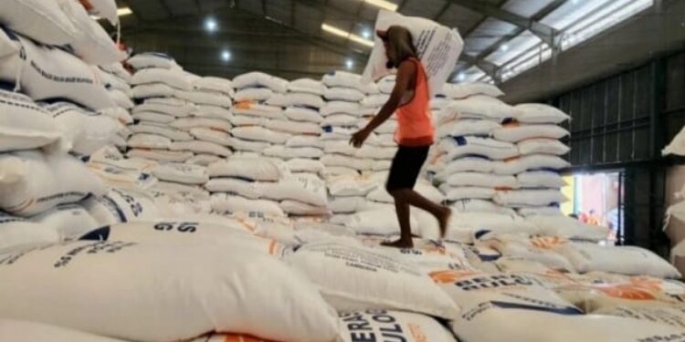 FOTO: IST/MATAKALTENG - Stok beras yang berada di gudang Bulog Buntok dipersiapkan untuk operasi pasar penyeimbang pemerintah daerah Barsel.