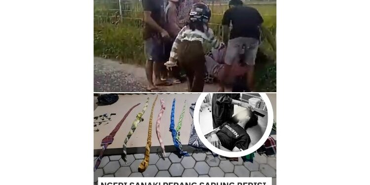 FOTO: IST/MATAKALTENG - Perkelahian dua remaja wanita yang viral dan foto korban perang sarung.