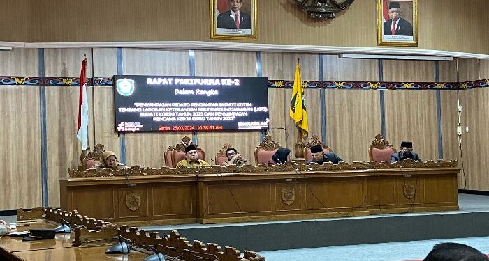 FOTO: DIAN/MATA KALTENG - Suasana rapat paripurna penyampaian LKPJ Bupati Kotim tahun anggaran 2023 di DPRD, 25 Maret 2024.