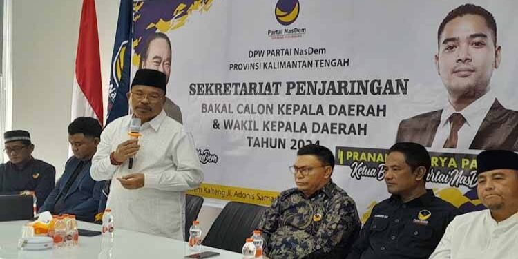 FOTO: IST/MATAKALTENG - Pelaksanaan kegiatan Sekda Provinsi Kalteng, Nuryakin mendaftarkan diri sebagai bakal calon Gubernur Kalteng pada Pilkada 2024 di DPW Partai NasDem Kalteng.