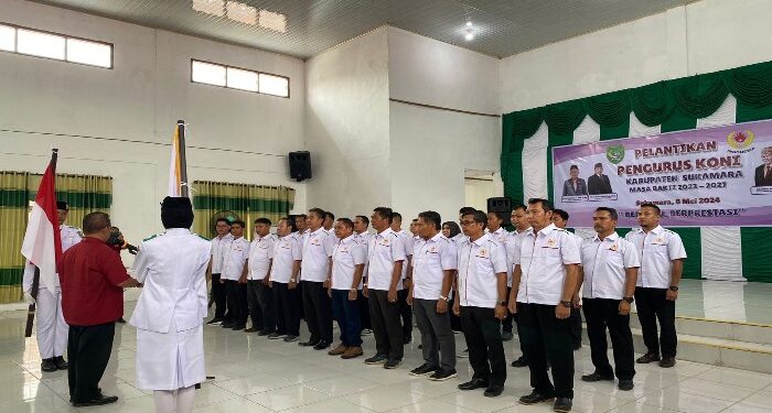 Foto : AKH/MATAKALTENG - Pelantikan Pengurus KONI Kabupaten Sukamara periode 2023-2027.