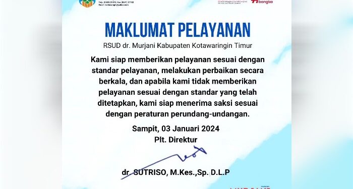 FOTO: MATAKALTENG - Maklumat RSUD dr Murjani Sampit.