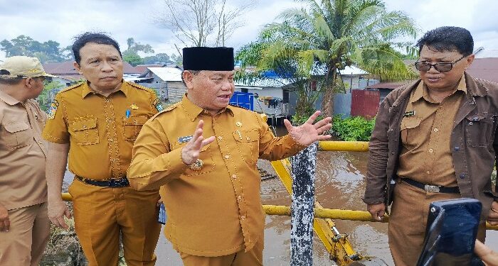 FOTO : DEVIANA/MATAKALTENG - Bupati Kotim Halikinnor saat meninjau normalisasi, Senin 24 Juni 2024