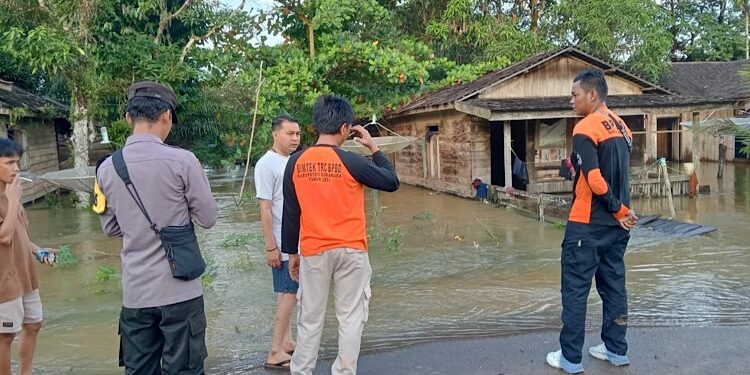 FOTO: IST/MAKA - TRC BPBD Sukamara saat meninjau lokasi banjir di Desa Nibung Terjun.