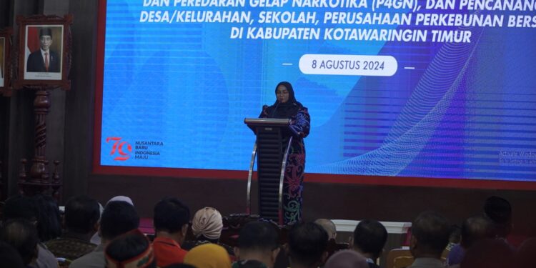 FOTO: MATAKALTENG - Ketua BNK Kotim Irawati saat menyampaikan laporan pada workshop P4GN, Kamis 8 Agustus 2024.