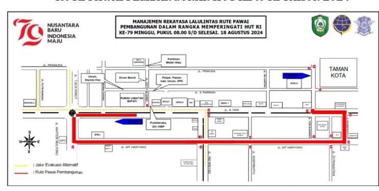 FOTO: MATAKALTENG- Rute Pawai pembangunan di Kota Sampit.
