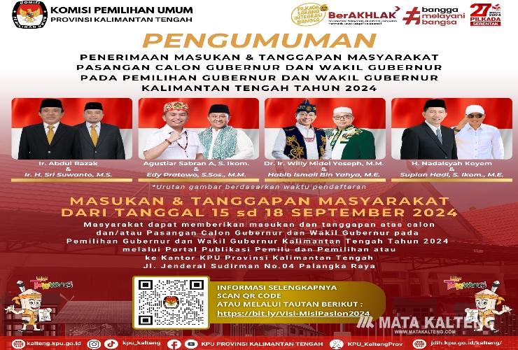 KPU Terima Masukan dan Tanggapan Masyarakat pada Pemilihan Gubernur dan Wakil Gubernur Kalteng 2024