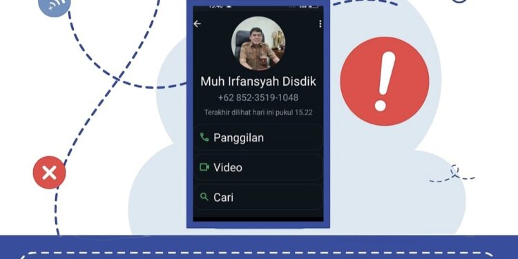 Foto: IST/MATA KALTENG - Kontak WhatsApp yang mengatasnamakan Kepala Dinas Pendidikan untuk melakukan penipuan.