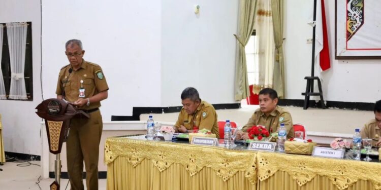 FOTO ; IST/MATAKALTENG - Pj Sekda Kotim Sanggul Lumban Gaol saat memimpin rapat penurunan stunting, belum lama ini.