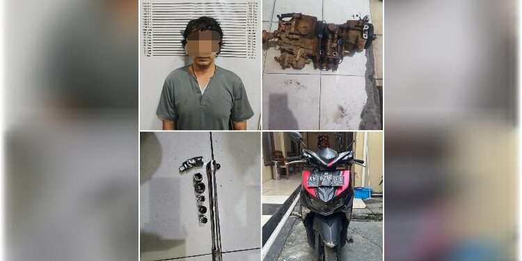 FOTO; IST/MATAKALTENG- Pelaku pencurian dan barang bukti saat diamankan di Mapolres Kotim.