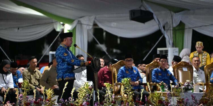 FOTO: MATAKALTENG - Gubernur Sugianto Sabran saat menyampaikan sambutan pada pembukaan Musabaqah Tilawatil Quran (MTQ) VII KOPRI Tingkat Nasional di Provinsi Kalimantan Tengah (Kalteng).