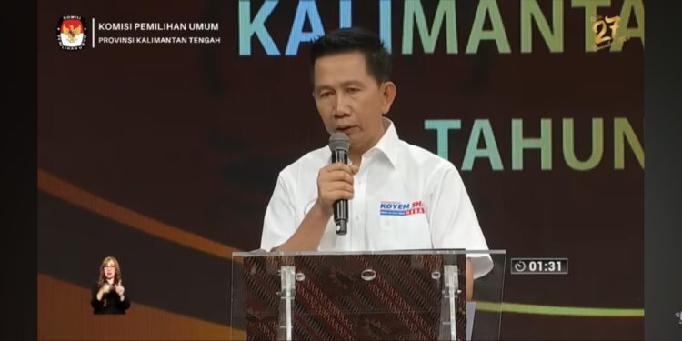 Foto: MATAKALTENG - Koyem saat tampil debat publik kedua yang dilaksakanan oleh Komisi Pemilihan Umum (KPU) Kalteng, di Metro TV, baru-baru ini.(TANGKAPAN LAYAR)