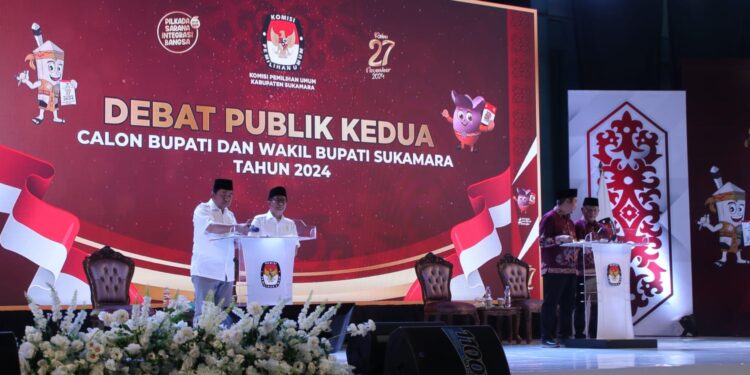 Foto : AKH/MATAKALTENG - Debat Publik Kedua pemilihan umum kepala daerah bupati dan wakil bupati Sukamara 2024 yang digelar di GSG dan disiarkan langsung oleh TVRI Kalteng.