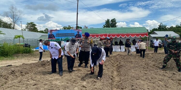FOTO: AKH MATAKALTENG - Penanaman bibit jagung di lahan demplot pertanian pada program Gugus Tugas Polri mendukung.