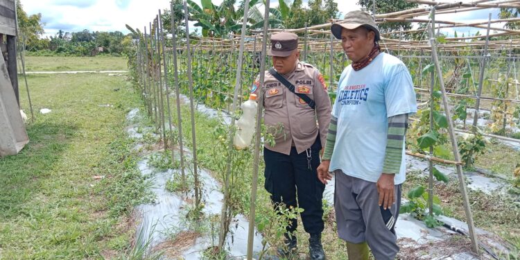 FOTO : POLSEK TEWAH/MATA KALTENG - Bripka Andri ketika berbincang dengan pemilik lahan pekarangan Sutikno (50), Kamis, 30 Januari 2025.