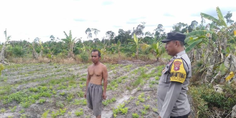 FOTO: MATAKALTENG - Personel Polsek Rakumpit, pada saat menyambangi petani.