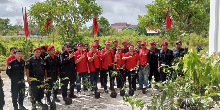 FOTO: RZL/MATAKALTENG - Jajaran DPD PDI Kalimantan Tengah, pada saat hendak menanam pohon dalam merayakan HUT-78 Ketua Umum PDI, Megawati Soekarnoputri.