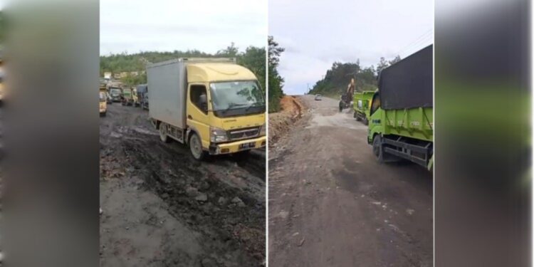Foto : MATAKALTENG - Kondisi Jalan Penda Linda sebelum dan sesudah perbaikan oleh Tim Tanggap Darurat sejumlah perusahaan sektor batu bara.