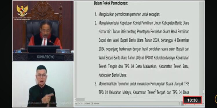Ketua MK Suhartoyo saat membacakan putusan di gedung MK (screenshot live MK RI)