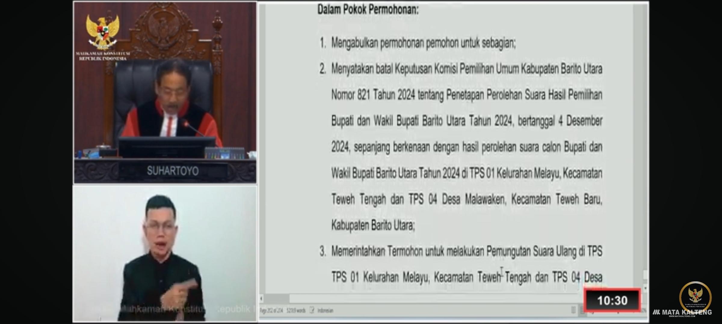 MK Batalkan Keputusan KPU Barito Utara dan Perintahkan Pemungutan Suara Ulang