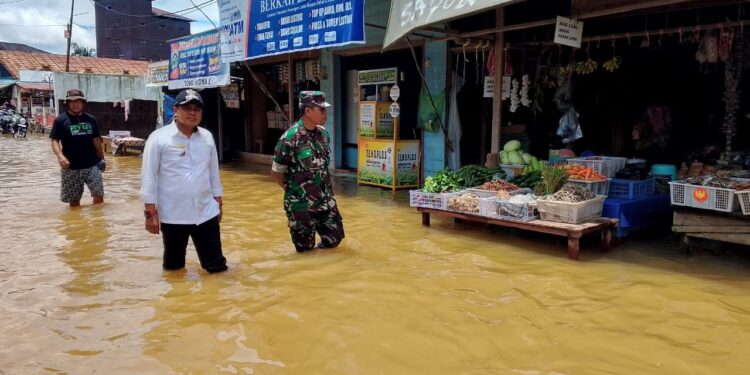 FOTO: MATAKALTENG - Camat Katingan Tengah, Purwoko, saat meninjau langsung kondisi bencana banjir.