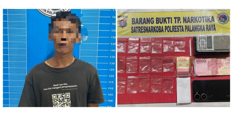 FOTO: MATAKALTENG - Terduga pelaku beserta barang bukti pada saat diamankan di Mapolresta Palangka Raya.