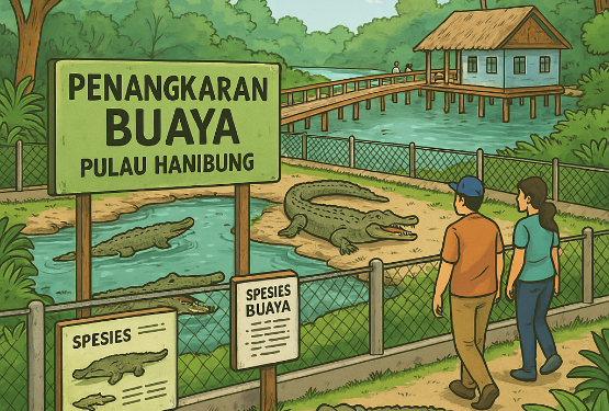 Foto:DIAN/MATA KALTENG - Ilustrasi penangkaran buaya di Pulau Hanibung, Kecamatan Kota Besi, Kotim.