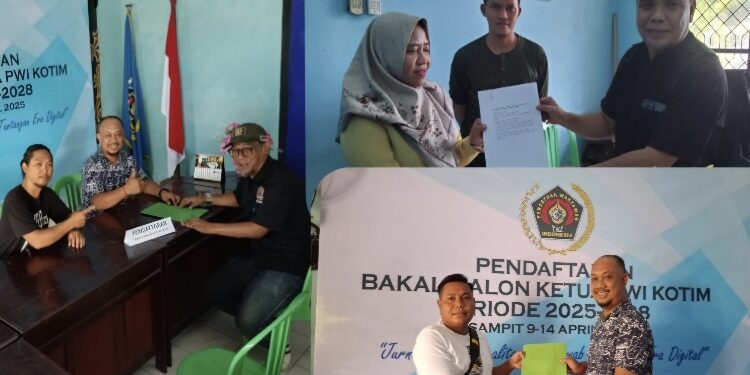 FOTO: DIAN/MATAKALTENG - Tiga wartawan PWI Kotim yang telah mengambil formulir pendaftaran bakal calon ketua PWI Kotim periode 2025-2028, Selasa 8 April 2025.