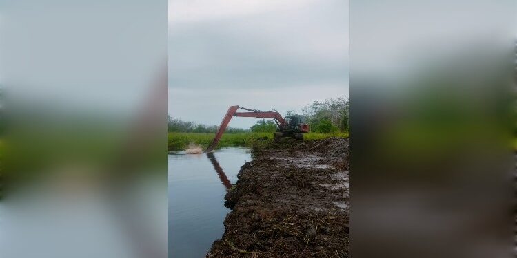 FOTO: IST/MATAKALTENG - Terlihat Excavator sedang melakukan penggarukan di sungai Desa Patai.