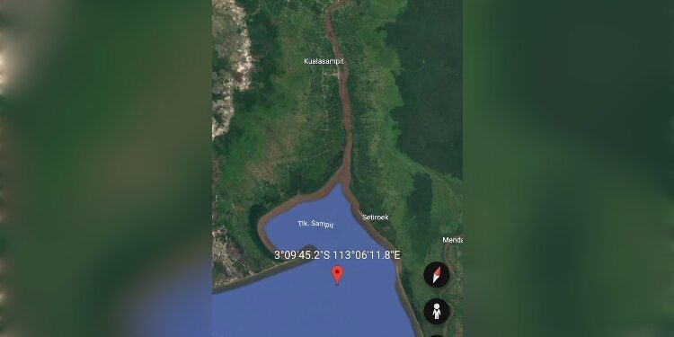 FOTO: IST/MATAKALTENG - Lokasi yang diketahui jatuhnya penumpang kapal KM Dharma Ferry VI milik PT Dharma Lautan Utama (DLU). Selasa, 15 April 2025.