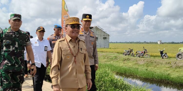 Foto: IST/MATA KALTENG - Gerakan Tanam Padi Serentak di 14 Provinsi Sentra Produksi Padi bersama Bapak Presiden RI secara Virtual di Brigade Pangan Bedidih Bersatu, Desa Lampuyang, Kecamatan Teluk Sampit, Kotim, 23 April 2025.