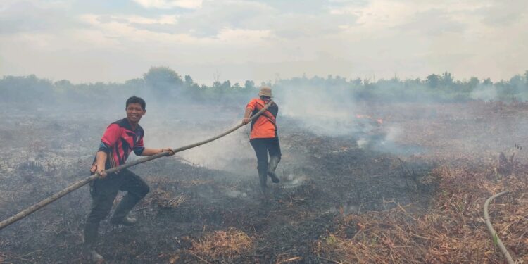 Foto: IST/MATA KALTENG - Penanganan Karhutla di Jalan Pramuka, Sampit belum lama ini.