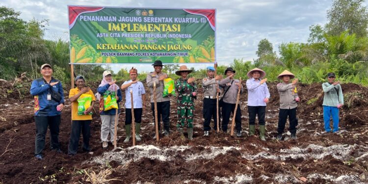 FOTO: IST/MATAKALTENG- Penanaman jagung serentak Forkopimcam Baamang.