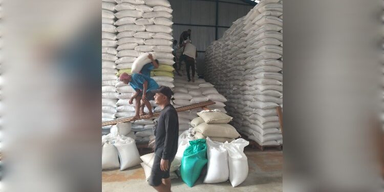 Foto: IST/MATA KALTENG - Stok beras di Gudang Bulog Sampit Jalan MT Haryono.
