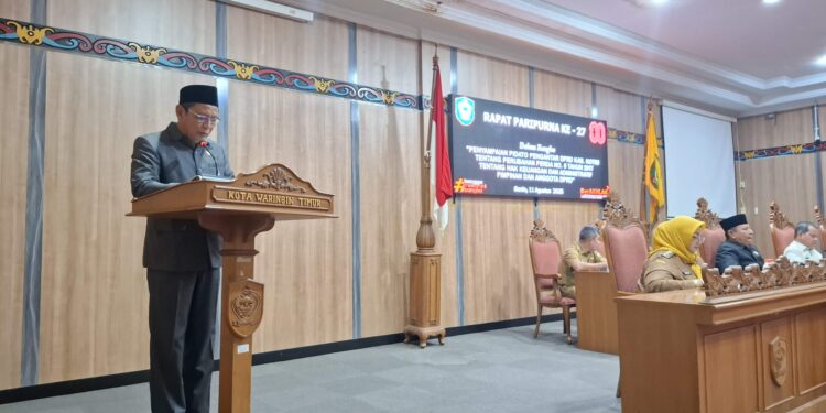 Foto:DIAN/MATA KALTENG - Penyampaian pidato pengantar DPRD kabupaten Kotim tentang perubahan Perda Nomor 6 Tahun 2017 tentang hak keuangan dan administratif Pimpinan dan anggota DPRD, 11 Agustus 2025.