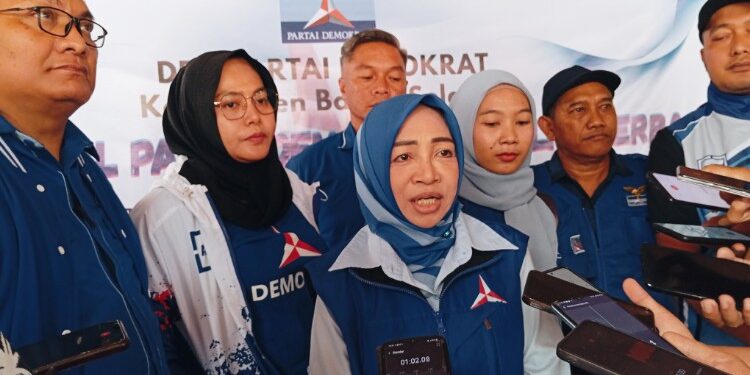 FOTO: MATAKALTENG - Ketua DPC Demokrat Barsel Idariani,SE saat di wawancara awak Media pada Perayaan HUT Demokrat Ke-24 di Buntok. 
