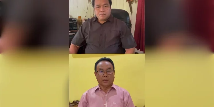 FOTO: MATAKALTENG - Sekretaris Majelis Pimpinan Cabang (MPC) Pemuda Pancasila Kabupaten Barito Utara, Gideon Kongli dan Ketua Kerukunan Keluarga Bakumpai (KKB) Kabupaten Barito Utara, H Arbaidi.