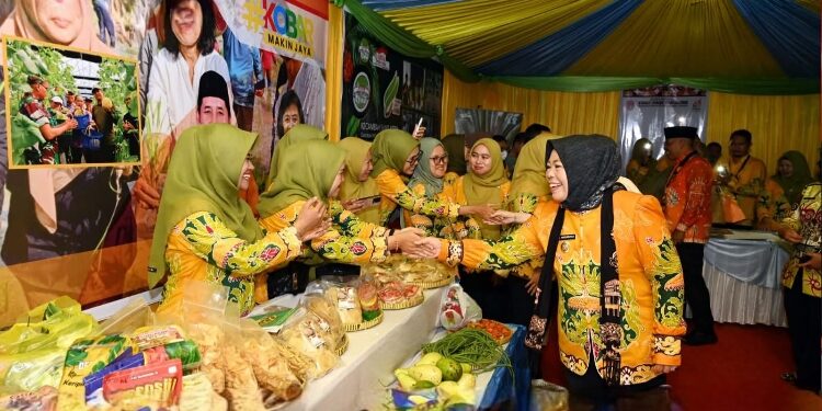 FOTO: IST/MATAKALTENG - Bupati Kobar Hj Nurhidayah menyambangi stand SOPD di Kobar Expo 2025, Minggu 5 Oktober 2025.