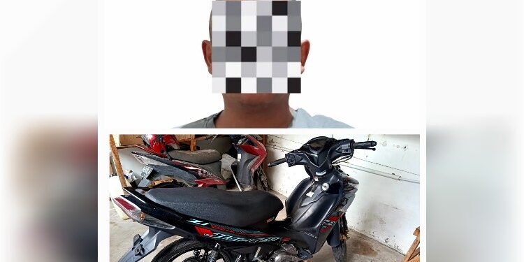 FOTO: IST/MATAKALTENG- Pelaku bersama motor hasil curian saat diamankan polisi.