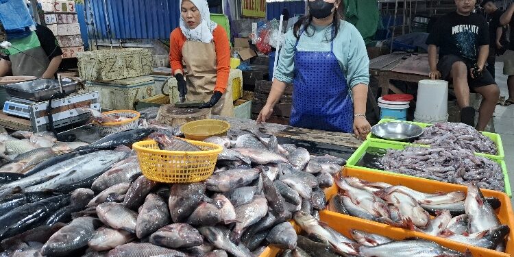 FOTO: DIAN/MATA KALTENG - Pedagang ikan di Pasar Al Kamal Sampit.