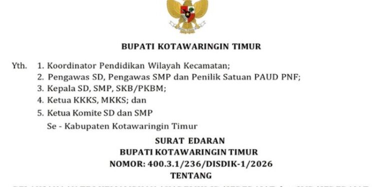 Foto:IST/MATA KALTENG - Edaran pelaksanaan tes kemampuan akademik SD dan SMP di Kotim.