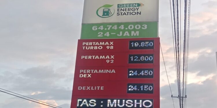 FOTO: IST/MATA KALTENG - Daftar harga BBM salah satu SPBU di Kota Sampit hari ini, Sabtu 18 April 2026.