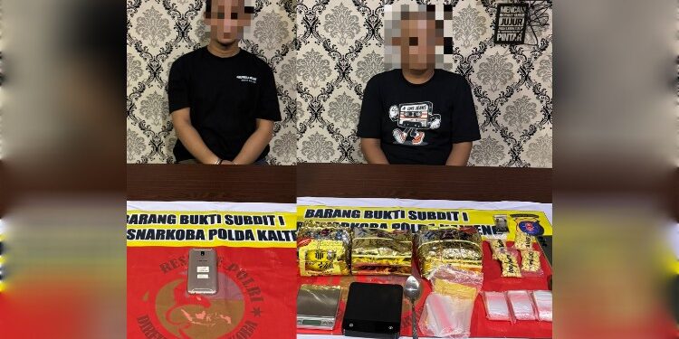 FOTO: Kedua tersangka pada saat diamankan di Mapolda Kalteng.