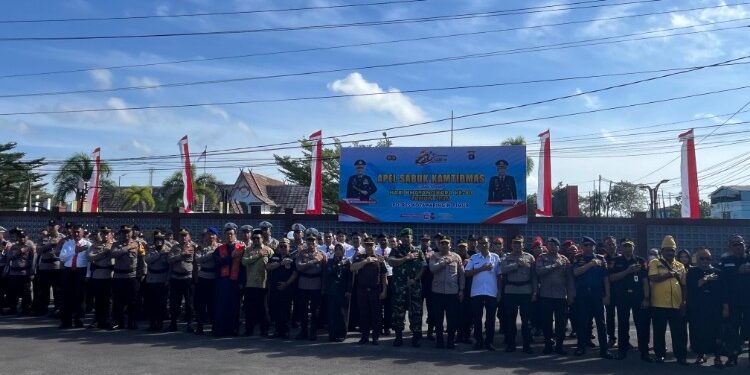 Foto:IST/MATA KALTENG - Apel Sabuk Kamtibmas dan Doa Lintas Agama yang digelar Polres Kotim di Halaman Polres Kotim, Rabu 24 Juni 2026.