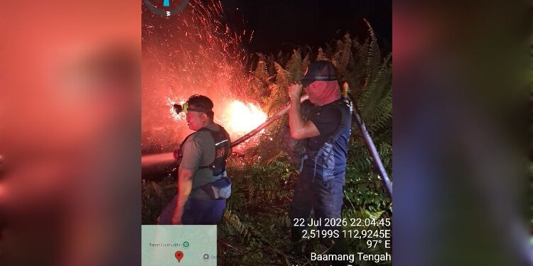 Foto:IST/MATA KALTENG - Pemadakan Karhutla oleh BPBD Kotim, 22 Juli 2026 malam.